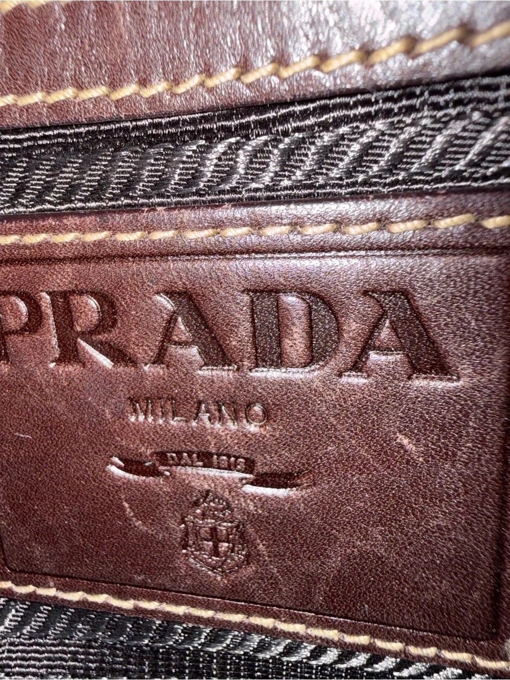 Prada Brown Canvas and Dark Brown Leather Crossbody Tote with Gold Hardware